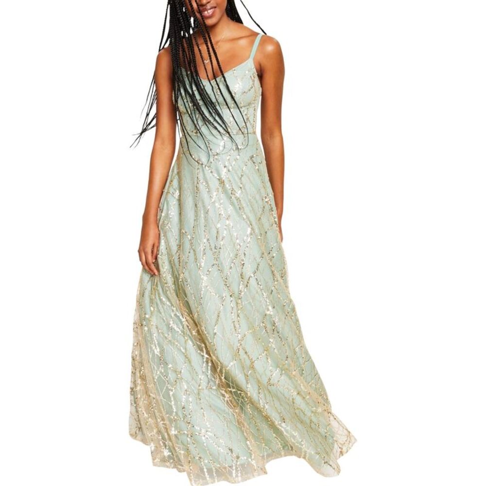 Say Yes to the Prom Womens Juniors Sequined Long Evening Gown Dress, NWT